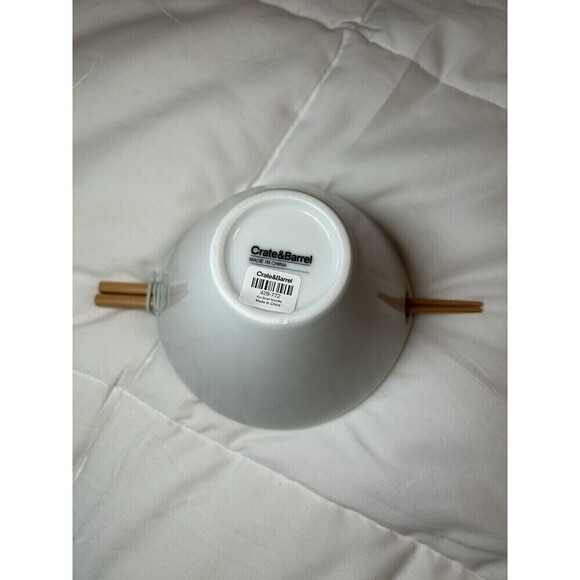Crate & Barrel Kai Noodle / Rice Bowl White w/ Wood Chopsticks - Picture 3 of 4
